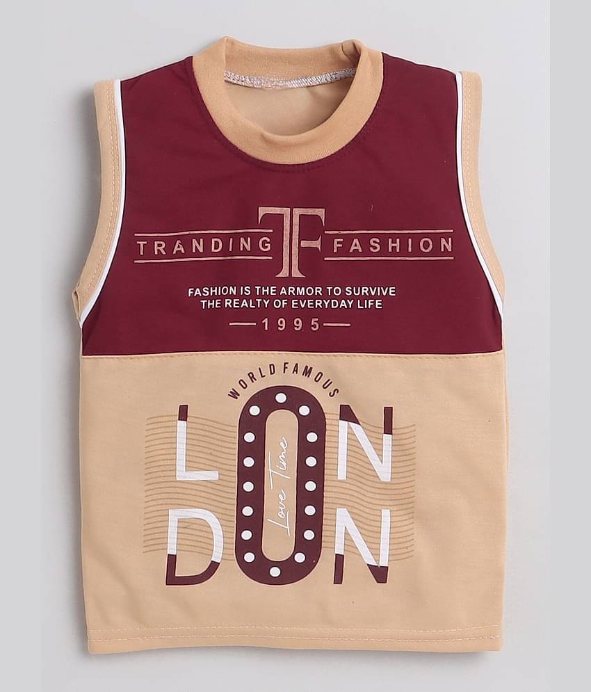 Fourfolds Pack of 1 Boys Cotton T-Shirt & Shorts Set ( Beige )