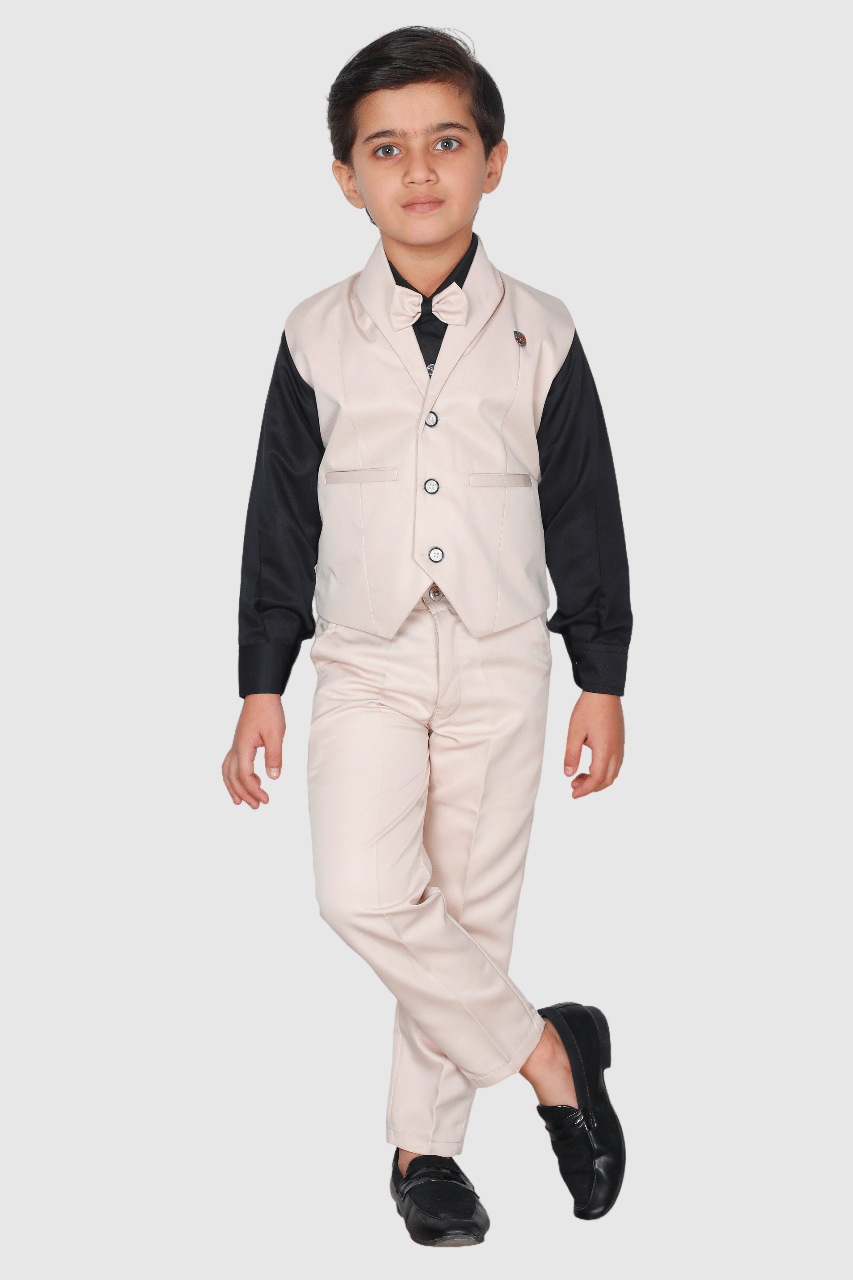 Fourfolds Pack of 1 Boys Cotton Blend Shirt & Pants Set ( Cream )