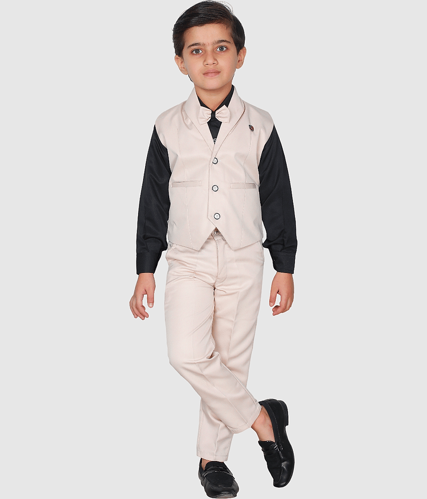 Fourfolds Pack of 1 Boys Cotton Blend Shirt & Pants Set ( Cream )