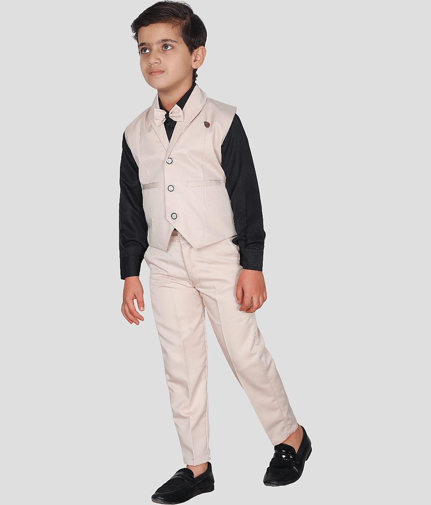 Fourfolds Pack of 1 Boys Cotton Blend Shirt & Pants Set ( Cream )