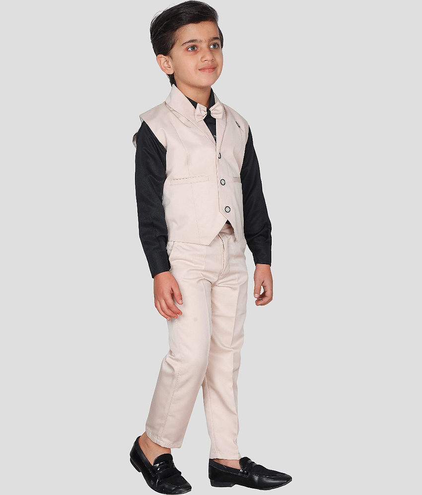 Fourfolds Pack of 1 Boys Cotton Blend Shirt & Pants Set ( Cream )