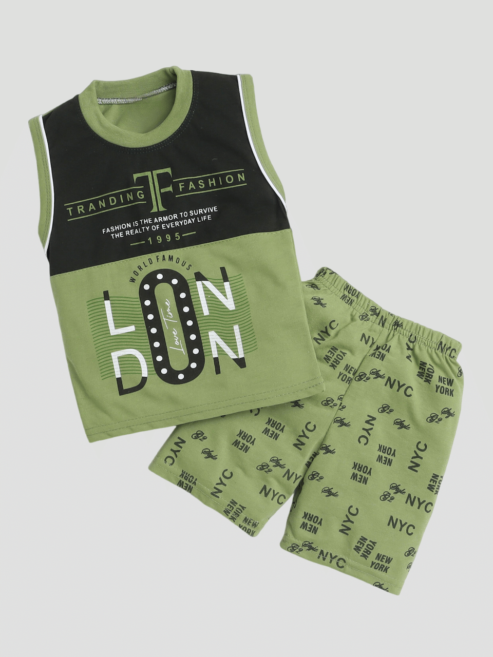     			Fourfolds Pack of 1 Boys Cotton T-Shirt & Shorts Set ( Green )