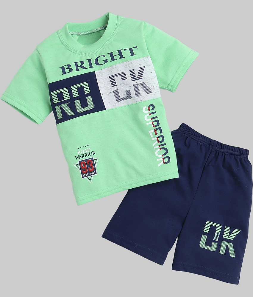 Fourfolds Pack of 1 Boys Cotton T-Shirt & Shorts Set ( Pink )