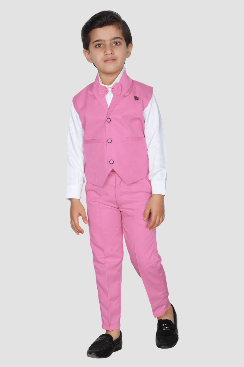     			Fourfolds Pack of 1 Boys Cotton Blend Shirt & Pants Set ( Pink )