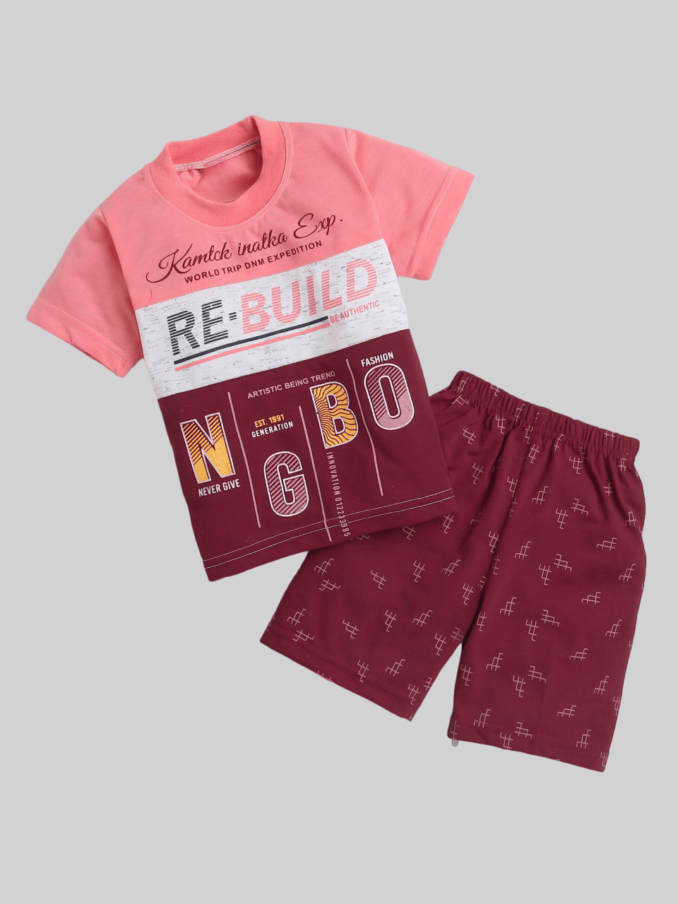     			Fourfolds Pack of 1 Unisex for Baby Cotton Blend T-Shirt & Shorts ( Pink )