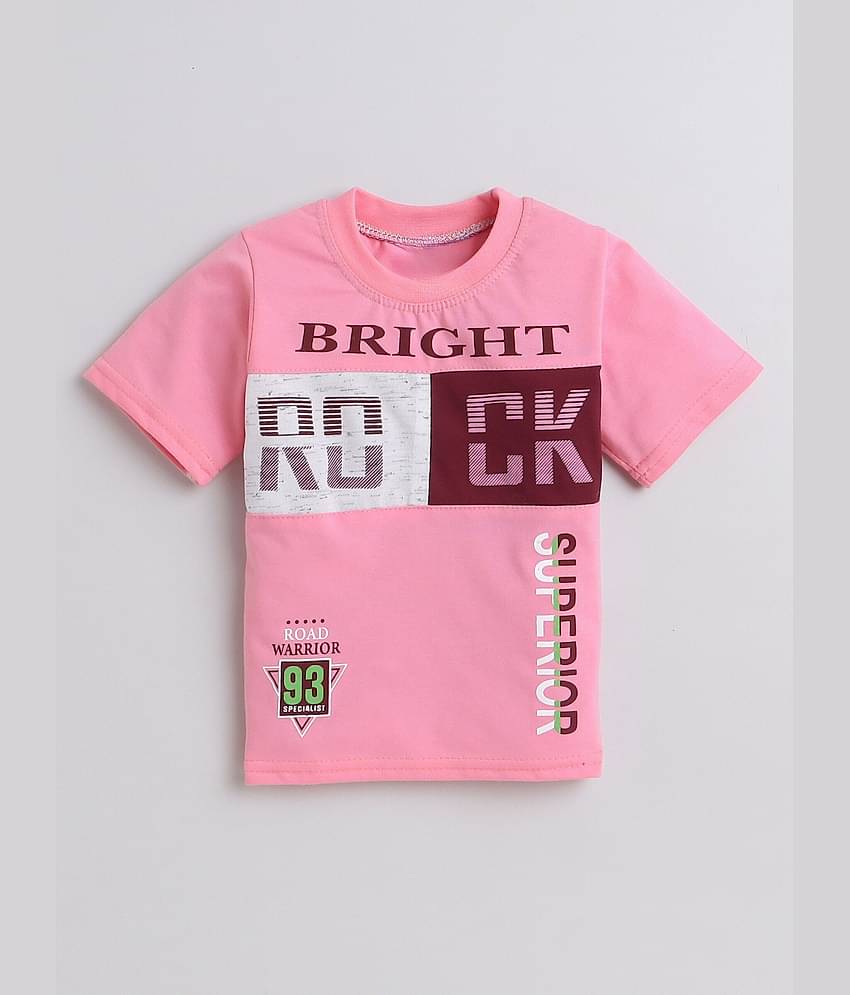 Fourfolds Pack of 1 Boys Cotton T-Shirt & Shorts Set ( Pink )