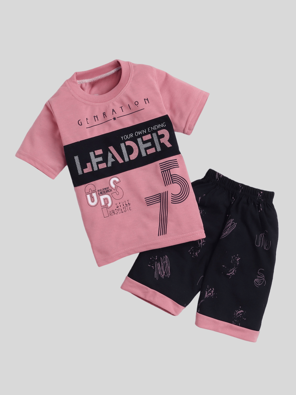     			Fourfolds Pack of 1 Boys Cotton T-Shirt & Shorts Set ( Pink )
