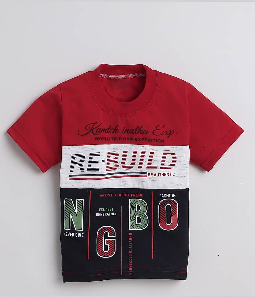 Fourfolds Pack of 1 Boys Cotton T-Shirt & Shorts Set ( Red )