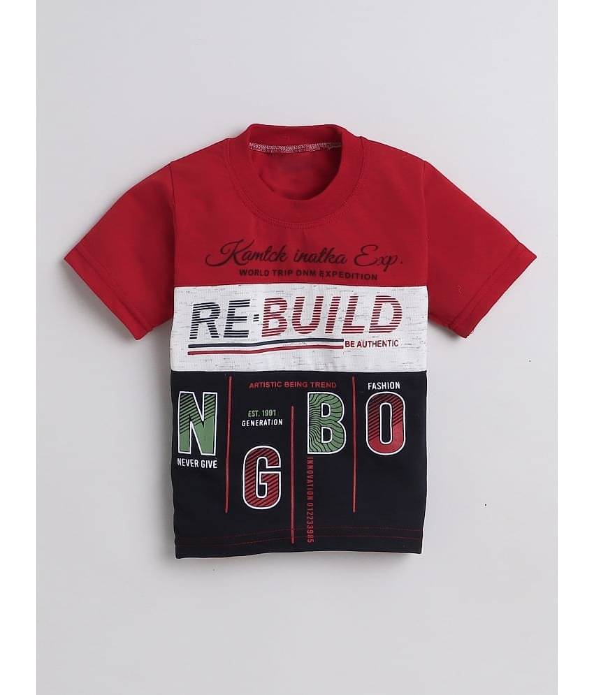 Fourfolds Pack of 1 Boys Cotton T-Shirt & Shorts Set ( Red )