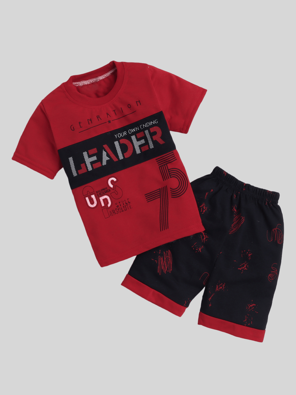 Fourfolds Pack of 1 Boys Cotton T-Shirt & Shorts Set ( Red )
