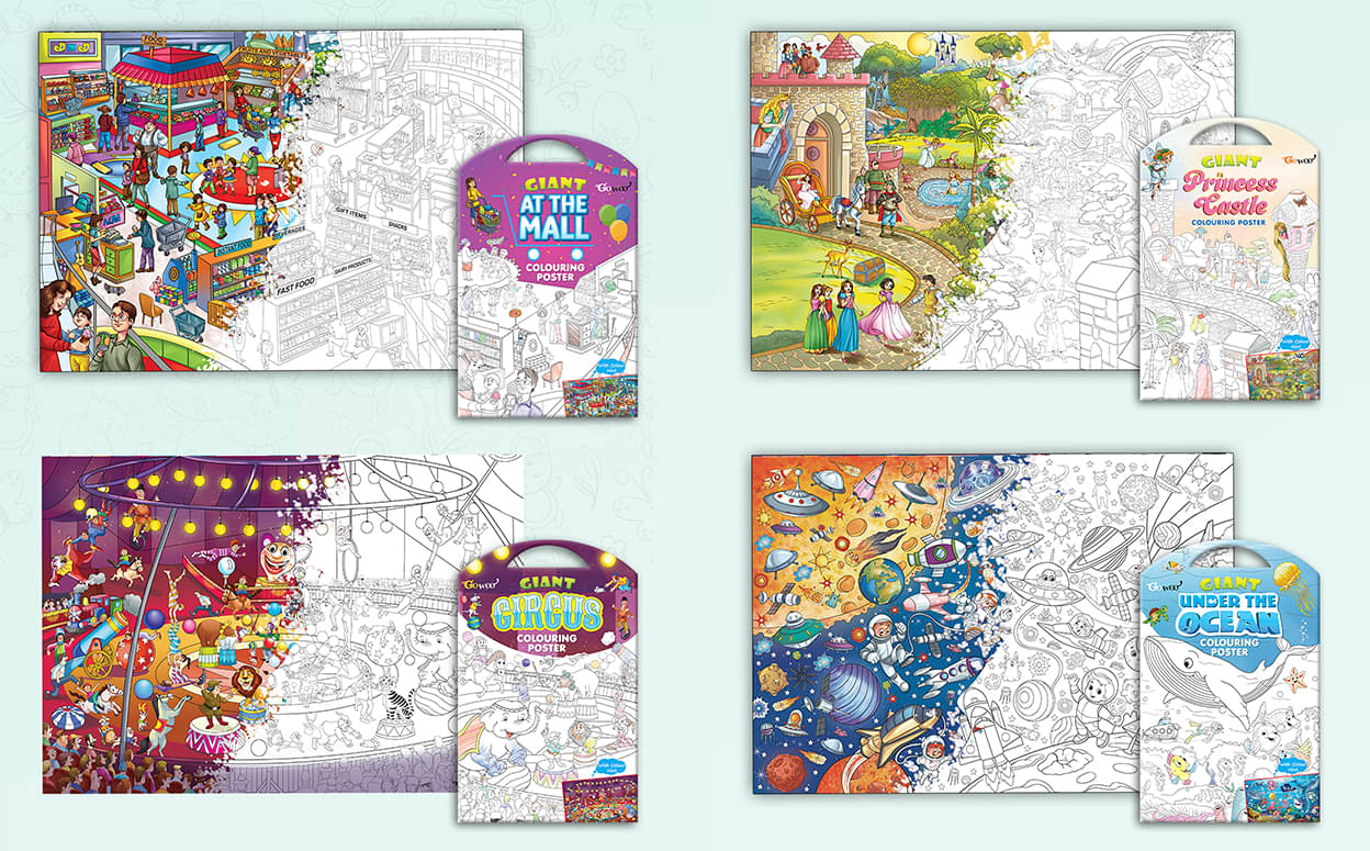GIANT AT THE MALL COLOURING POSTER, GIANT PRINCESS CASTLE COLOURING POSTER, GIANT CIRCUS COLOURING POSTER and GIANT UNDER THE OCEAN COLOURING POSTER | Pack of 4 Posters I Ultimate Coloring Posters Collection     			GIANT AT THE MALL COLOURING POSTER, GIANT PRINCESS CASTLE COLOURING POSTER, GIANT CIRCUS COLOURING POSTER and GIANT UNDER THE OCEAN COLOURING POSTER | Pack of 4 Posters I Ultimate Coloring Posters Collection