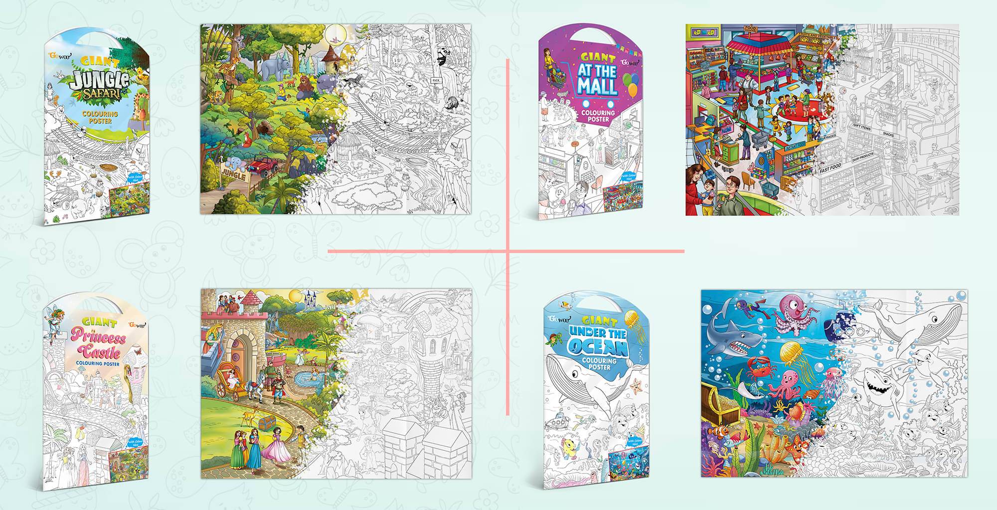 GIANT JUNGLE SAFARI COLOURING POSTER, GIANT AT THE MALL COLOURING POSTER, GIANT PRINCESS CASTLE COLOURING POSTER and GIANT UNDER THE OCEAN COLOURING POSTER | Pack of 4 Posters I Giant Coloring Posters Super Set GIANT JUNGLE SAFARI COLOURING POSTER, GIANT AT THE MALL COLOURING POSTER, GIANT PRINCESS CASTLE COLOURING POSTER and GIANT UNDER THE OCEAN COLOURING POSTER | Pack of 4 Posters I Giant Coloring Posters Super Set