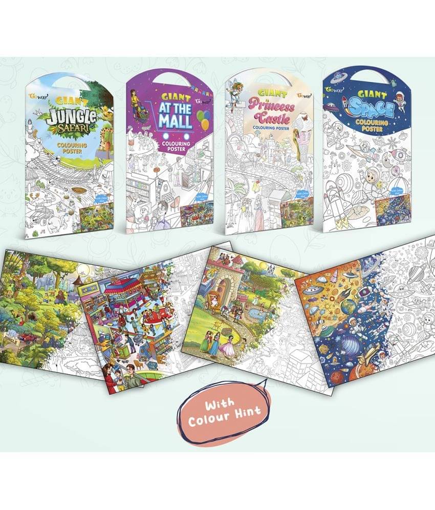     			GIANT JUNGLE SAFARI COLOURING POSTER, GIANT AT THE MALL COLOURING POSTER, GIANT PRINCESS CASTLE COLOURING POSTER and GIANT SPACE COLOURING POSTER | Set of 4 Posters I Giant Coloring Posters Gift Set