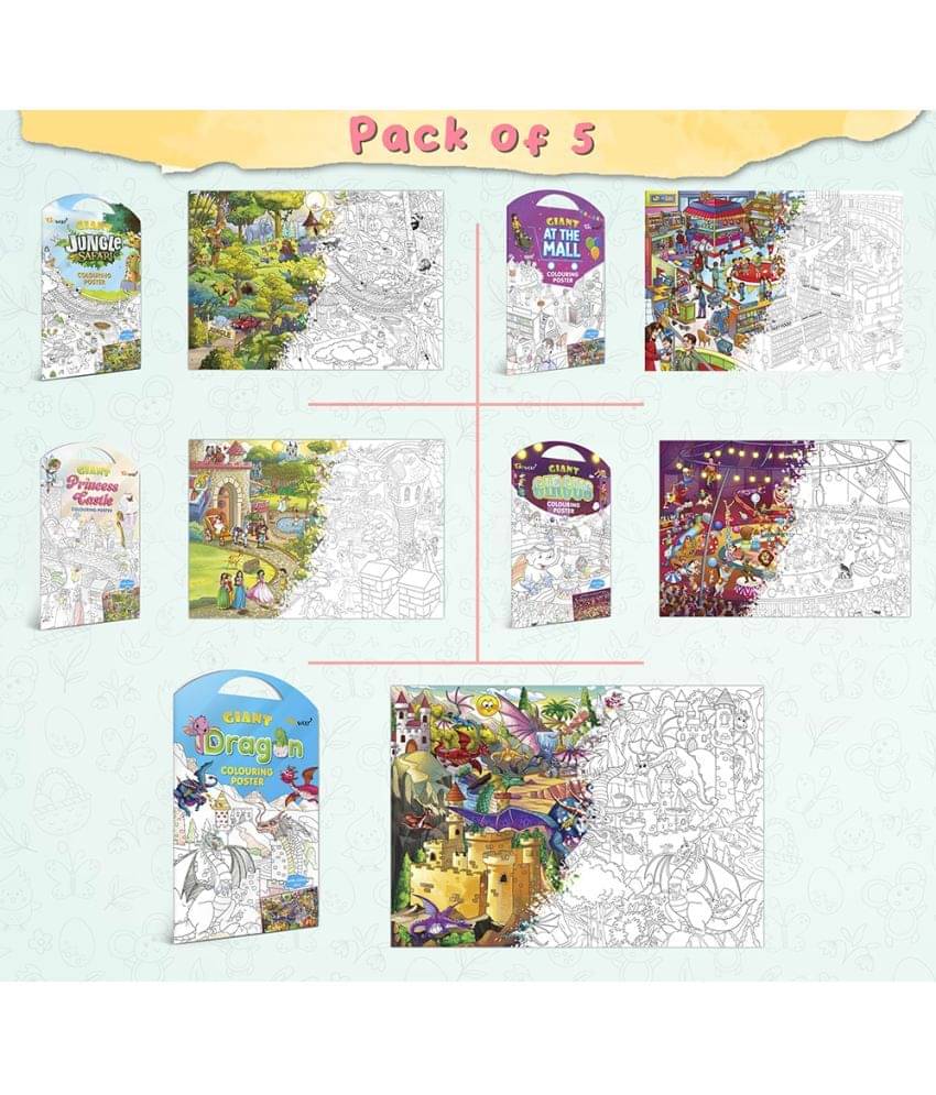 GIANT JUNGLE SAFARI COLOURING POSTER, GIANT AT THE MALL COLOURING POSTER, GIANT PRINCESS CASTLE COLOURING POSTER, GIANT CIRCUS COLOURING POSTER and GIANT DRAGON COLOURING POSTER | Gift Pack of 5 Posters I best colouring kit for 10+ kids GIANT JUNGLE SAFARI COLOURING POSTER, GIANT AT THE MALL COLOURING POSTER, GIANT PRINCESS CASTLE COLOURING POSTER, GIANT CIRCUS COLOURING POSTER and GIANT DRAGON COLOURING POSTER | Gift Pack of 5 Posters I best colouring kit for 10+ kids