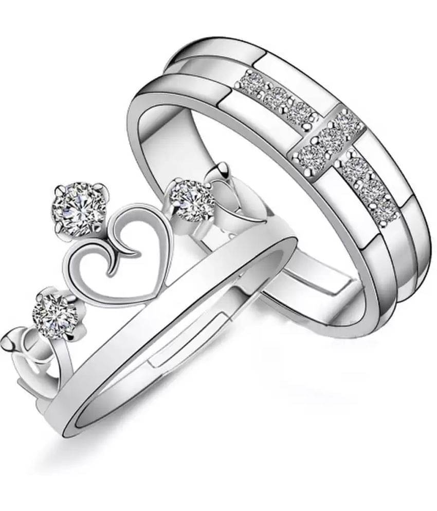     			HEER COLLECTION - Silver Couple Ring ( Pack of 2 )