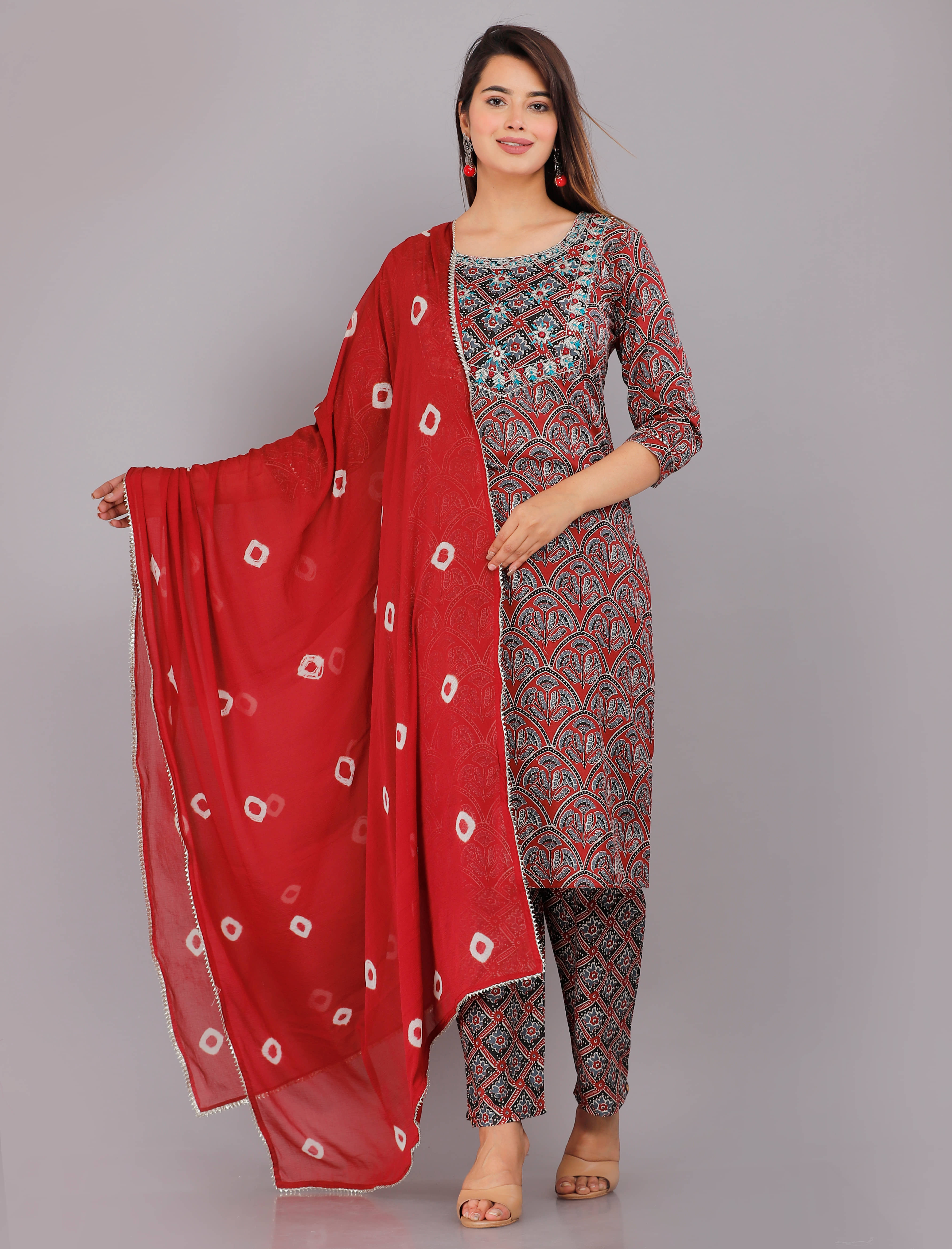 HIGHLIGHT FASHION EXPORT - Maroon Straight Cotton Women's Stitched Salwar Suit ( Pack of 1 )