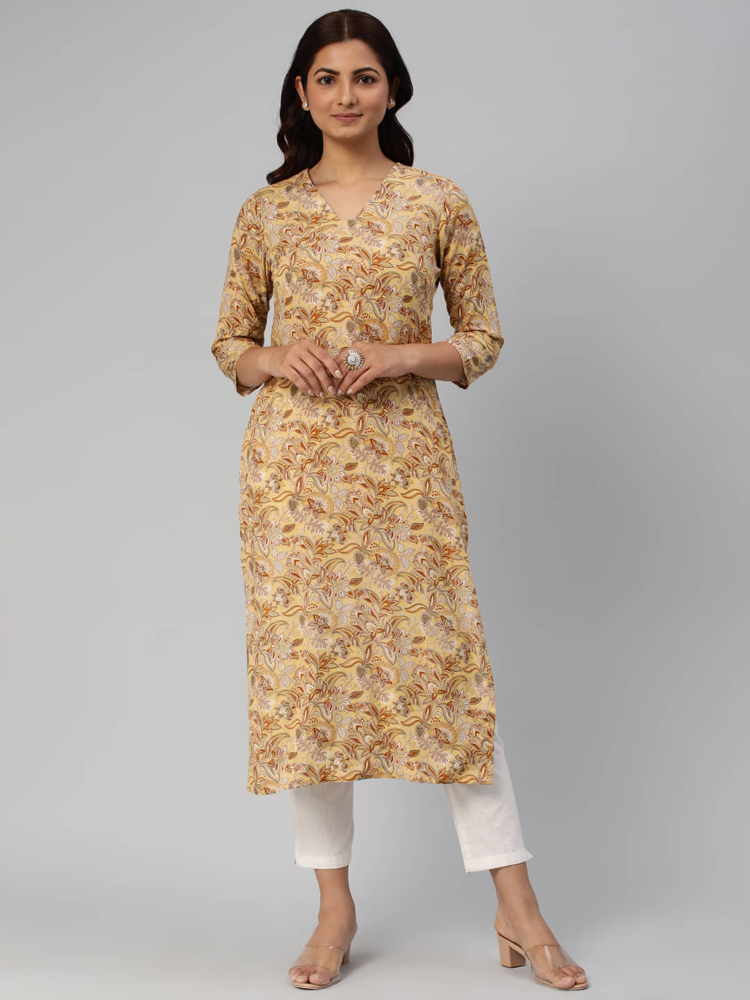Hritika - Yellow Viscose Women's Straight Kurti ( Pack of 1 )     			Hritika - Yellow Viscose Women's Straight Kurti ( Pack of 1 )