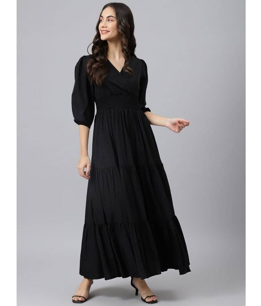 JASH CREATION Women Rayon Solid Fit & Flare Dress ( Black ) JASH CREATION Women Rayon Solid Fit & Flare Dress ( Black )