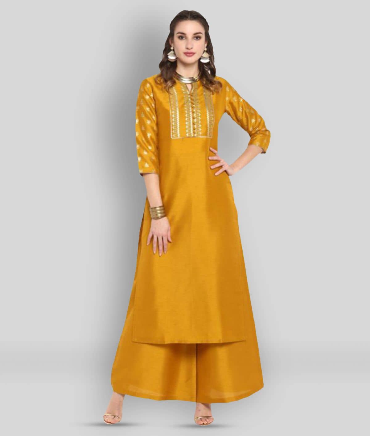 Janasya - Yellow Straight Silk Women's Stitched Salwar Suit ( Pack of 1 )