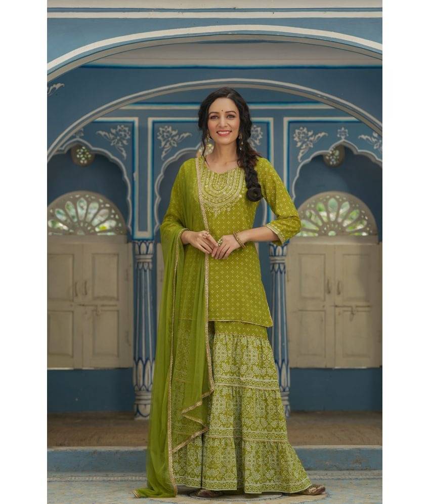Juniper - Green Straight Georgette Women's Stitched Salwar Suit ( Pack of 1 ) Juniper - Green Straight Georgette Women's Stitched Salwar Suit ( Pack of 1 )