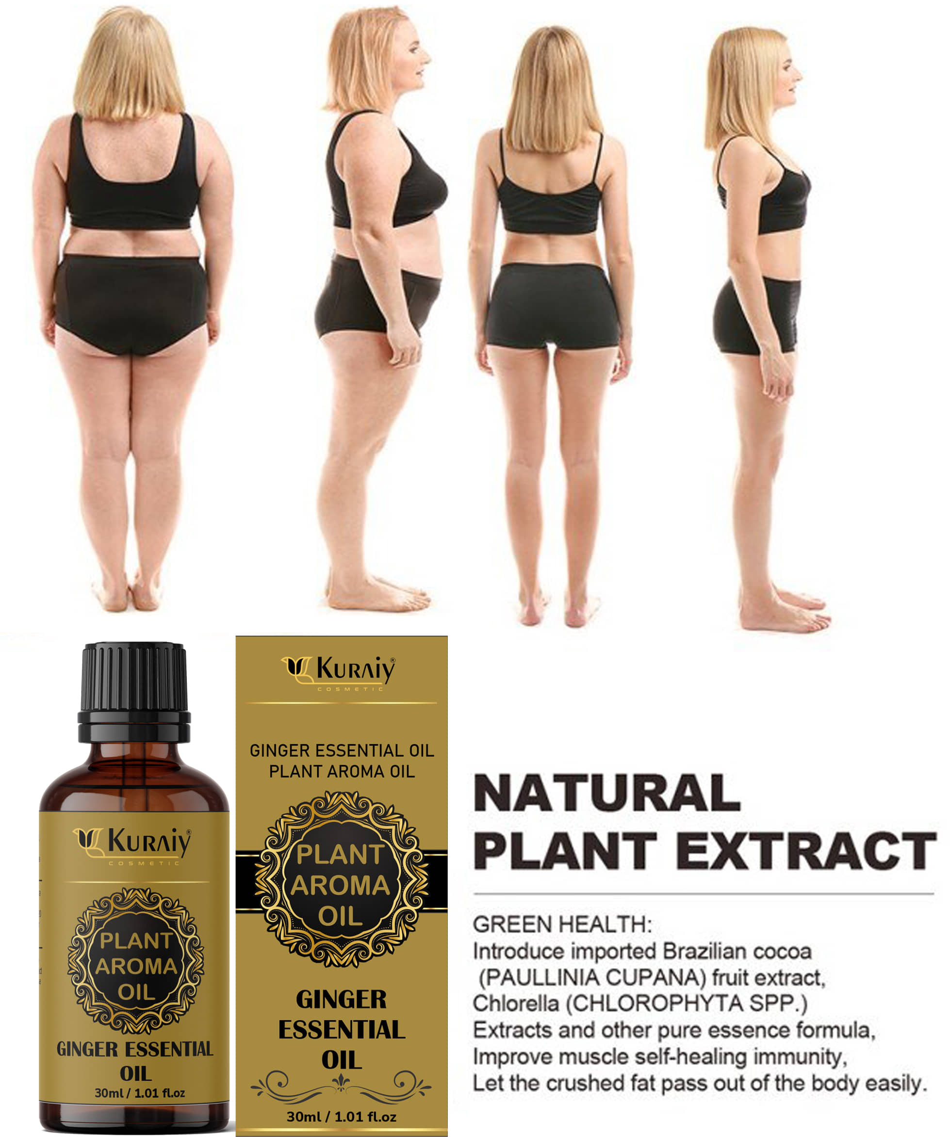 Kuraiy Real Natural Tummy Ginger Oil, For Belly Drainage Ginger Oil For Belly Fat Reduction