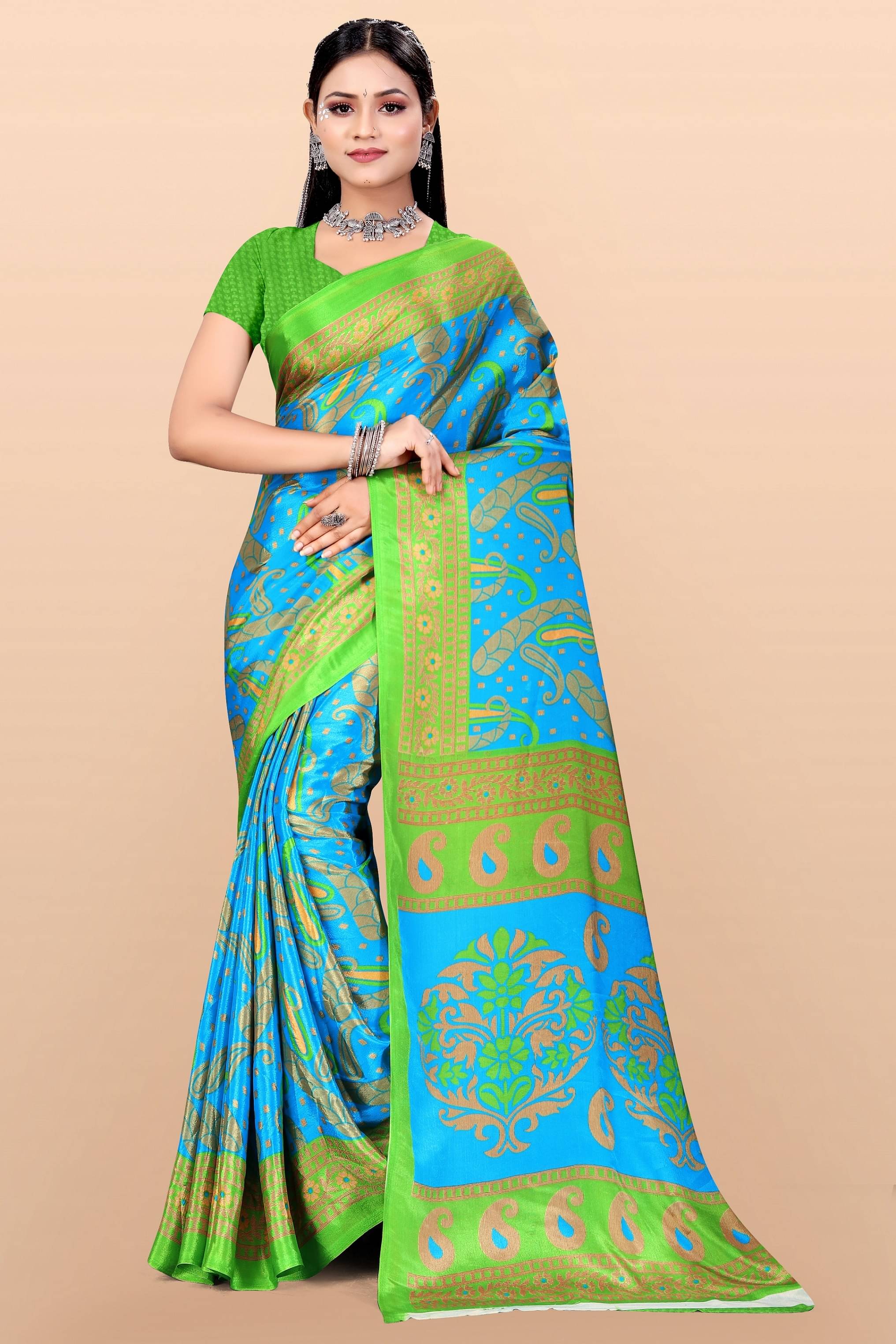     			LEELAVATI Crepe Printed Saree With Unstitched Blouse Piece ( Multicolor )