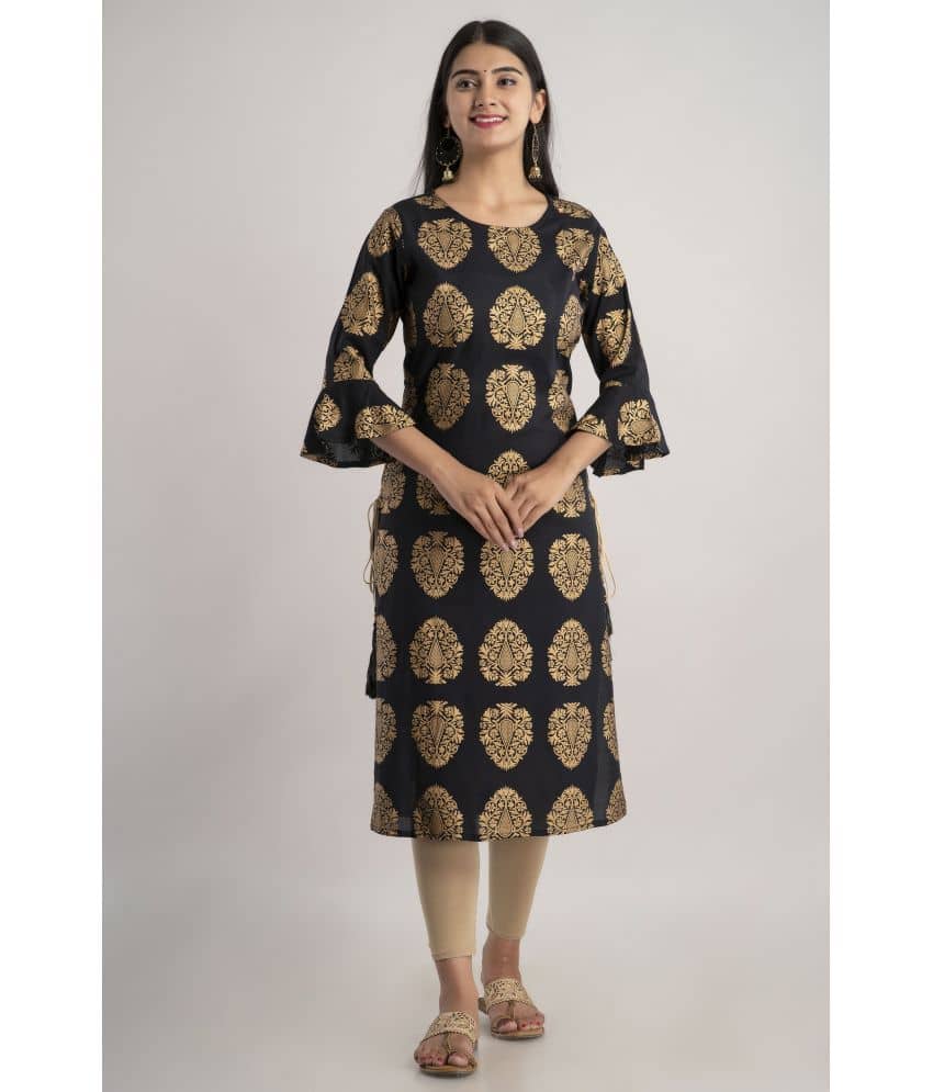 MAUKA - Black Rayon Women's Straight Kurti ( Pack of 1 ) - Kurtis, Tunics | Buy online on ZillyBuy