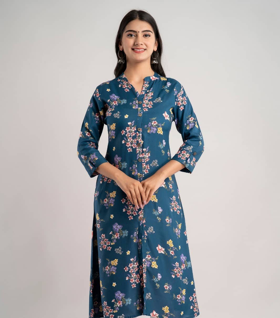 MAUKA - Blue Rayon Women's Front Slit Kurti ( Pack of 1 ) - Kurtis, Tunics | Buy online on ZillyBuy