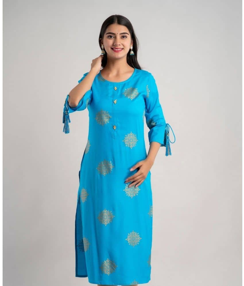 MAUKA - Blue Rayon Women's Straight Kurti ( Pack of 1 ) - Kurtis, Tunics | Buy online on ZillyBuy