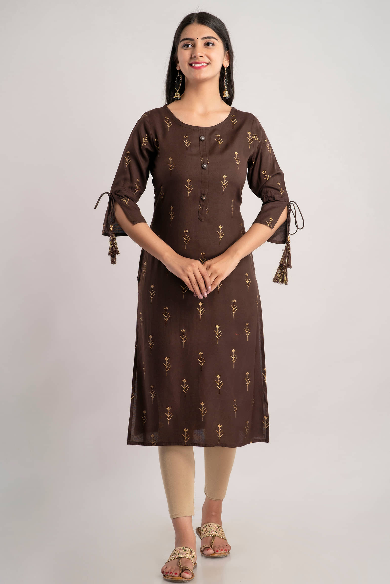MAUKA - Brown Rayon Women's Straight Kurti ( Pack of 1 ) - Kurtis, Tunics | Buy online on ZillyBuy