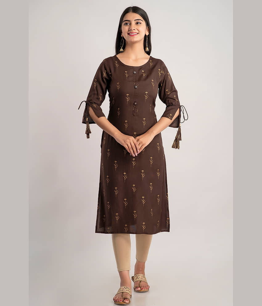 MAUKA - Brown Rayon Women's Straight Kurti ( Pack of 1 ) - Kurtis, Tunics | Buy online on ZillyBuy