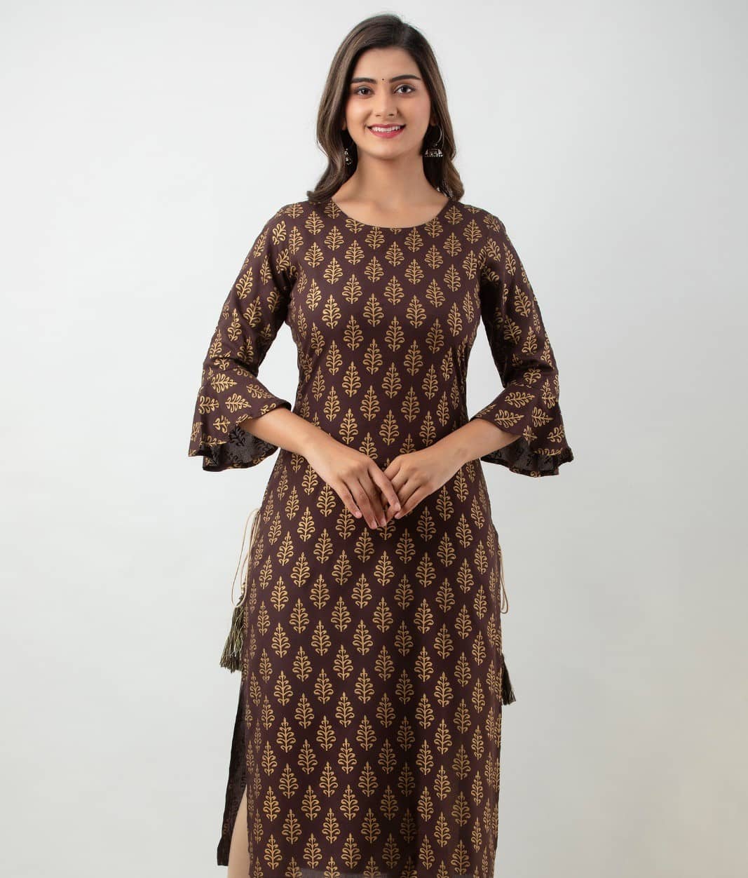 MAUKA - Brown Rayon Women's Straight Kurti ( Pack of 1 ) - Kurtis, Tunics | Buy online on ZillyBuy