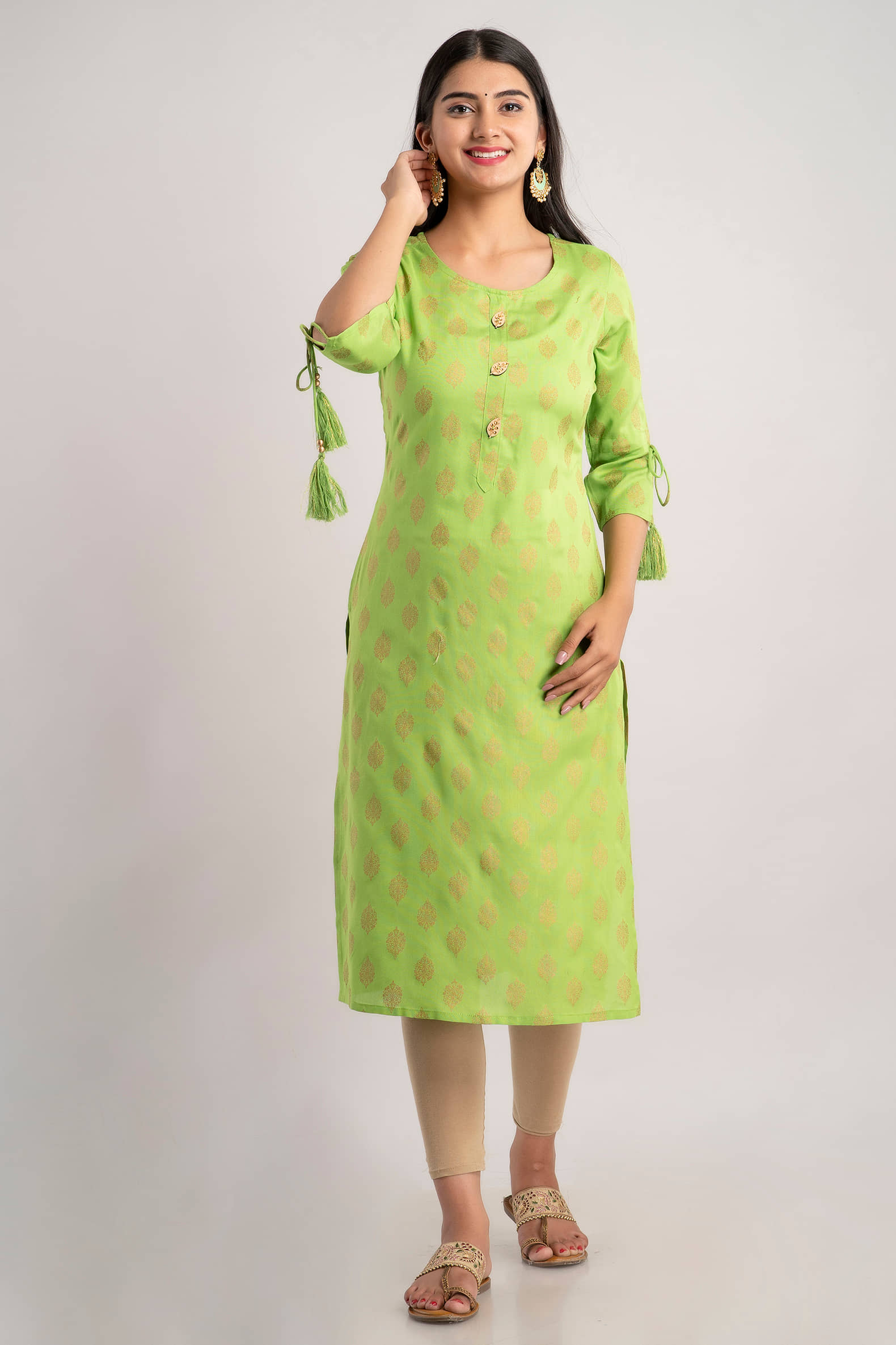 MAUKA - Green Rayon Women's Straight Kurti ( Pack of 1 ) - Kurtis, Tunics | Buy online on ZillyBuy