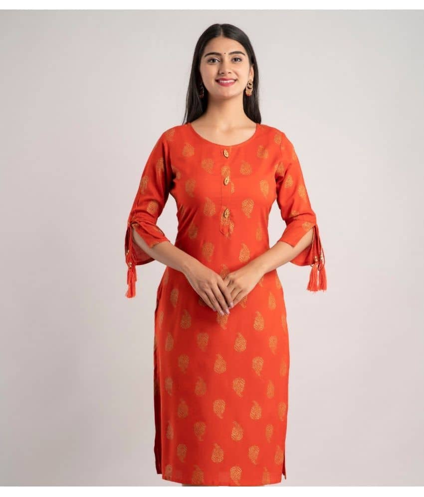 MAUKA - Orange Rayon Women's Straight Kurti ( Pack of 1 ) - Kurtis, Tunics | Buy online on ZillyBuy