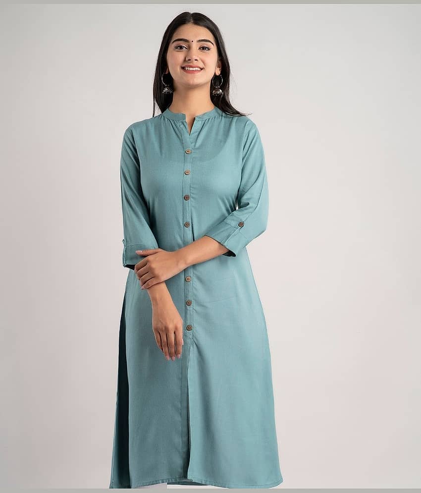 MAUKA - Turquoise Rayon Women's Front Slit Kurti ( Pack of 1 ) - Kurtis, Tunics | Buy online on ZillyBuy