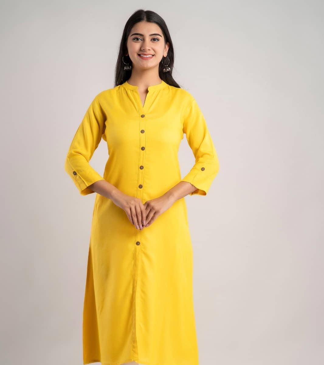 MAUKA - Yellow Rayon Women's Front Slit Kurti ( Pack of 1 ) - Kurtis, Tunics | Buy online on ZillyBuy
