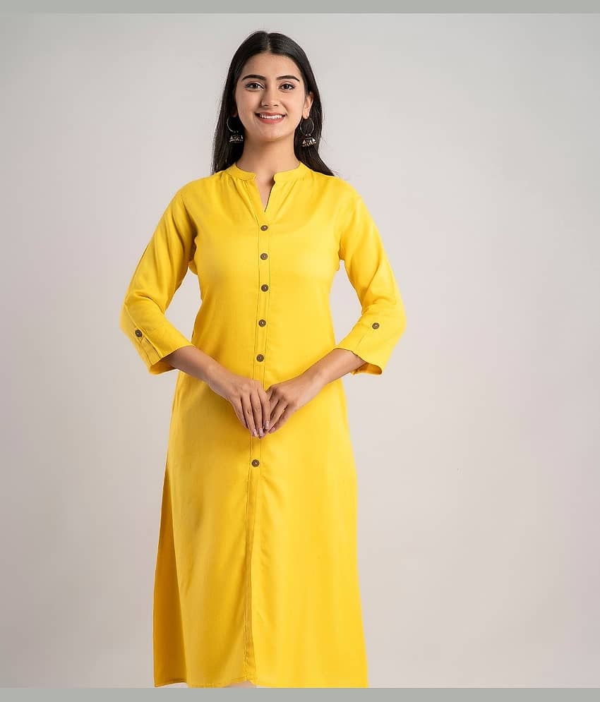 MAUKA - Yellow Rayon Women's Front Slit Kurti ( Pack of 1 ) - Kurtis, Tunics | Buy online on ZillyBuy