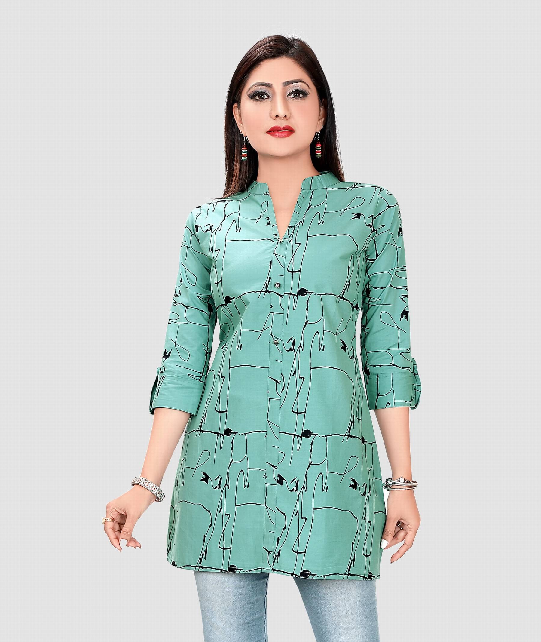Meher Impex Women's Cotton Blend Tunic ( Mint Green ) Meher Impex Women's Cotton Blend Tunic ( Mint Green )
