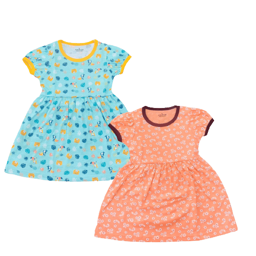 NammaBaby Cotton Fit And Flare Dress For Girls ( Pack of 2 , Blue )