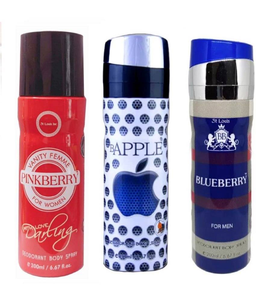     			St Louis - BAPPLE ,PINKBERRY DARLING , BLUEBERRY Deodorant Spray for Men,Women 600 ml ( Pack of 3 )