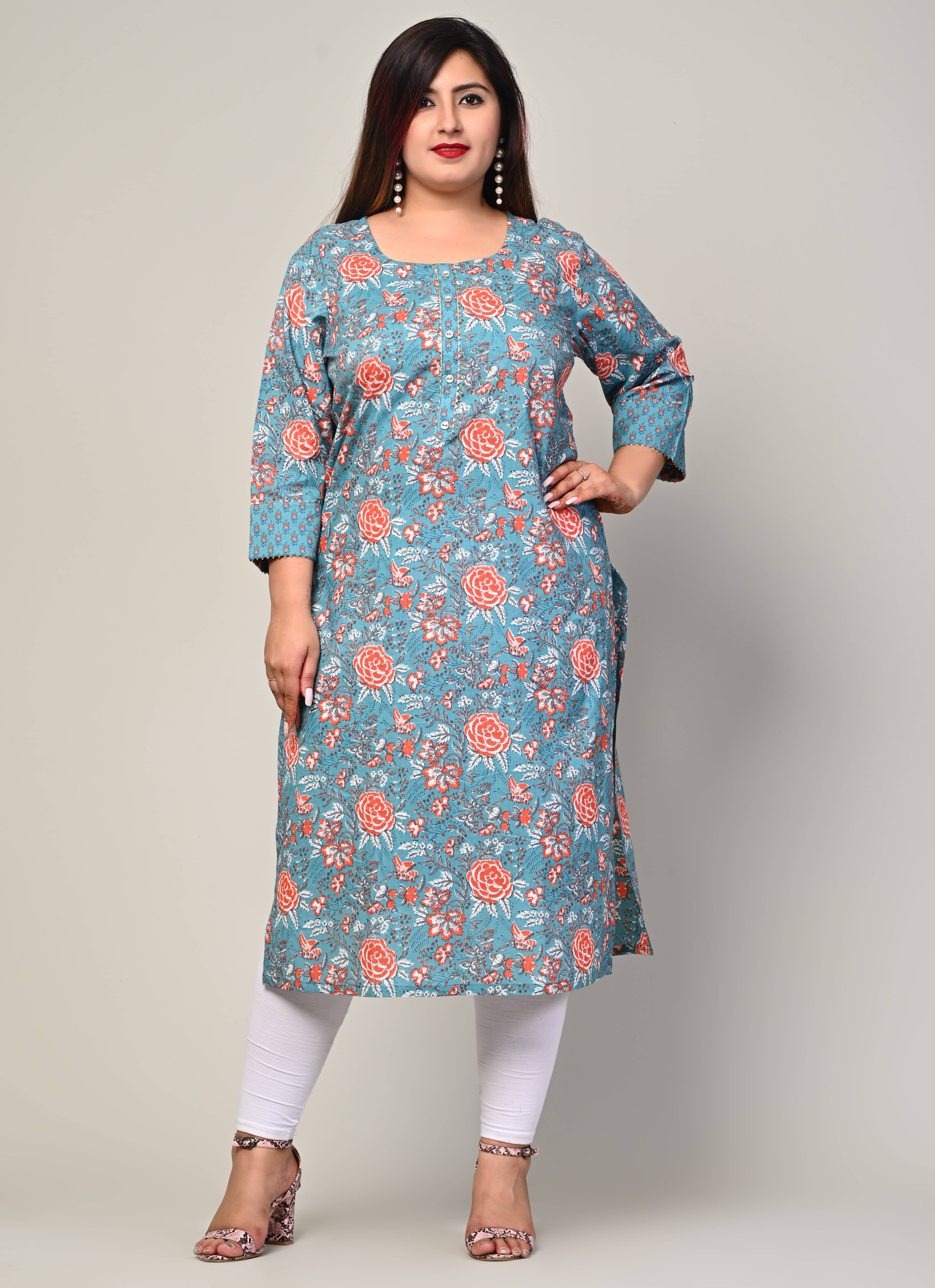 Swasti - Blue Cotton Women's Straight Kurti ( Pack of 1 ) - Kurtis, Tunics | Buy online on ZillyBuy