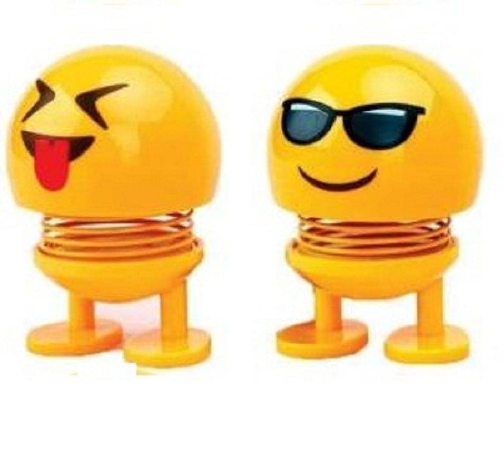     			TANTRA Spring Cute Smiley Doll Car Ornament Interior Dashboard Decor Bounce (Pack Of 2) (Yellow)