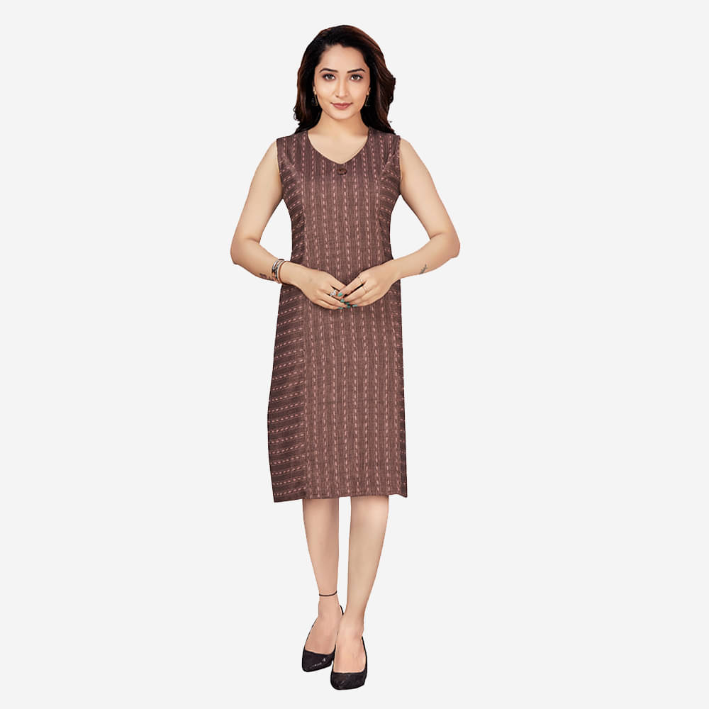 TAT2 FASHIONS Women Viscose Printed A-line Dress ( Brown ) TAT2 FASHIONS Women Viscose Printed A-line Dress ( Brown )