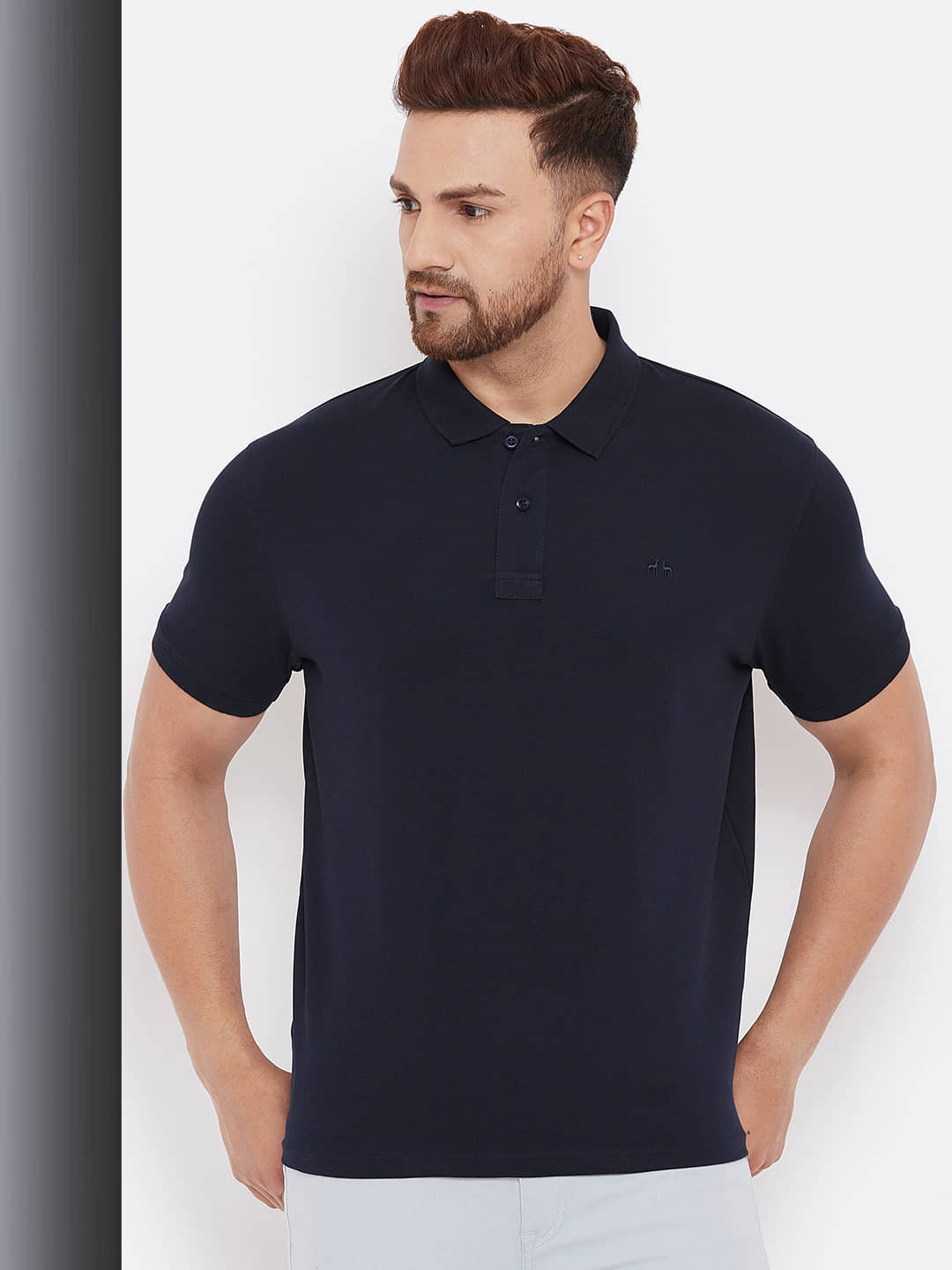 98 Degree North Pack of 1 Cotton Regular Fit Solid Half Sleeves Men's Polo T Shirt ( Navy )
