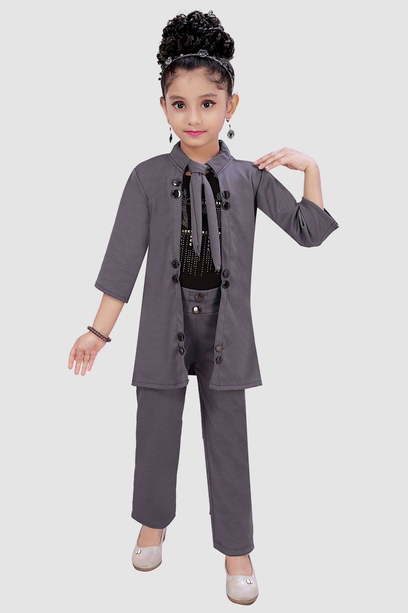     			9stiches - Gray Lycra Girls Top With Jacket With Pants ( Pack of 1 )