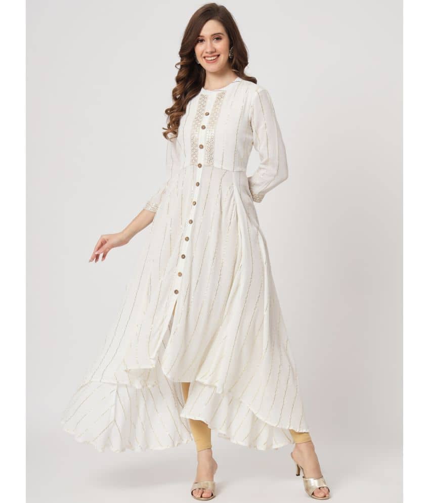 AMIRA'S INDIAN ETHNICWEAR - Off White Flared Viscose Women's Stitched Ethnic Gown ( Pack of 1 ) - Unstitched Fabrics | Buy online on ZillyBuy
