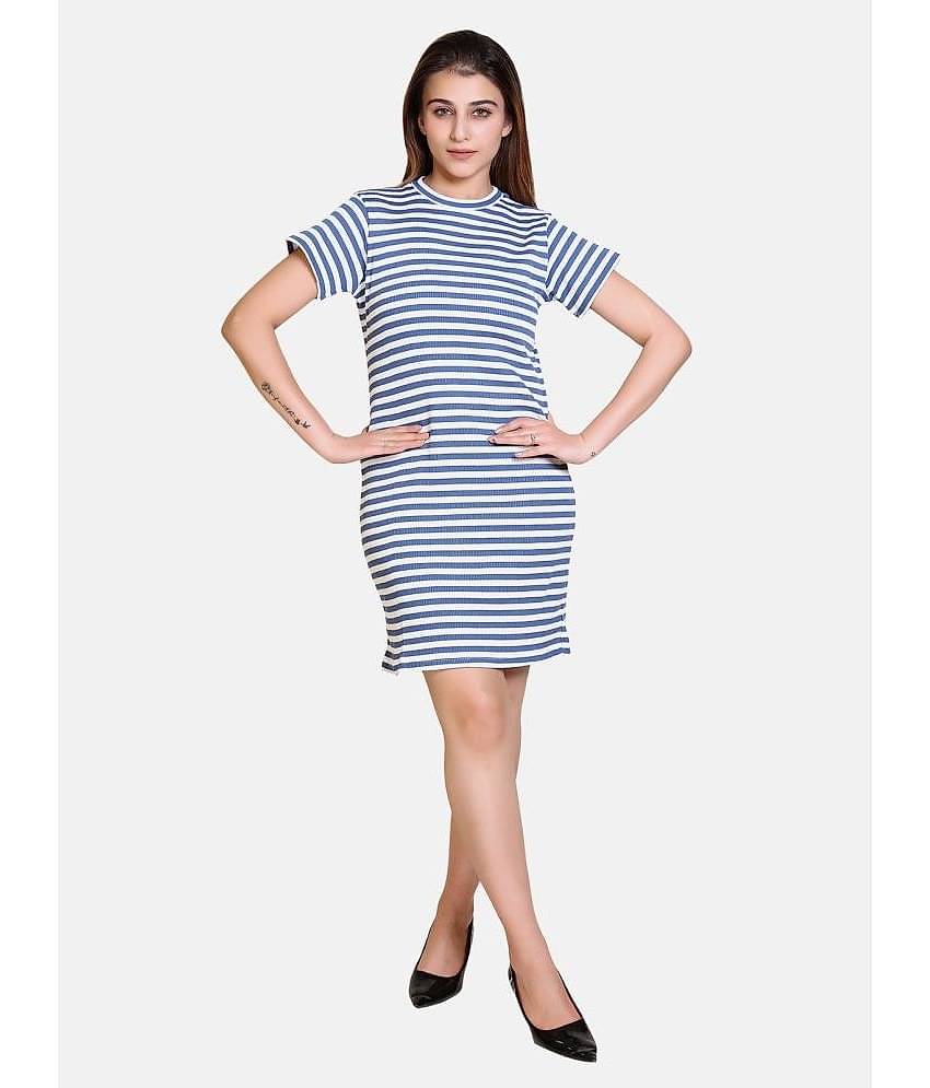 Bombay Velvet - Blue Cotton Blend Women's Shift Dress ( Pack of 1 ) Bombay Velvet - Blue Cotton Blend Women's Shift Dress ( Pack of 1 )