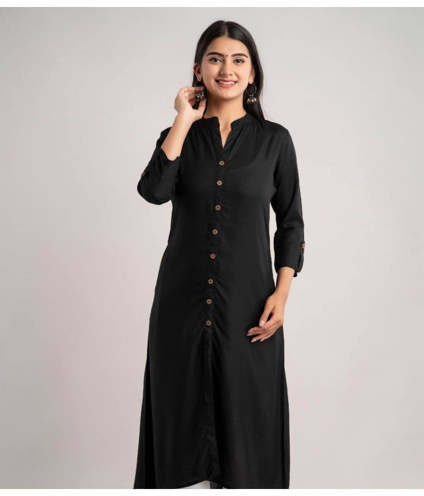 MAUKA - Black Rayon Women's A-line Kurti ( Pack of 1 )     			MAUKA - Black Rayon Women's A-line Kurti ( Pack of 1 )
