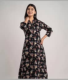 MAUKA - Black Rayon Women's A-line Kurti ( Pack of 1 )