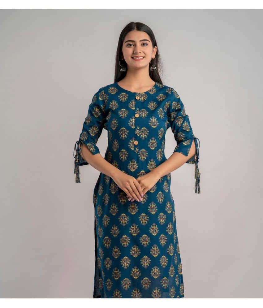 MAUKA - Blue Rayon Women's Straight Kurti ( Pack of 1 ) - Kurtis, Tunics | Buy online on ZillyBuy